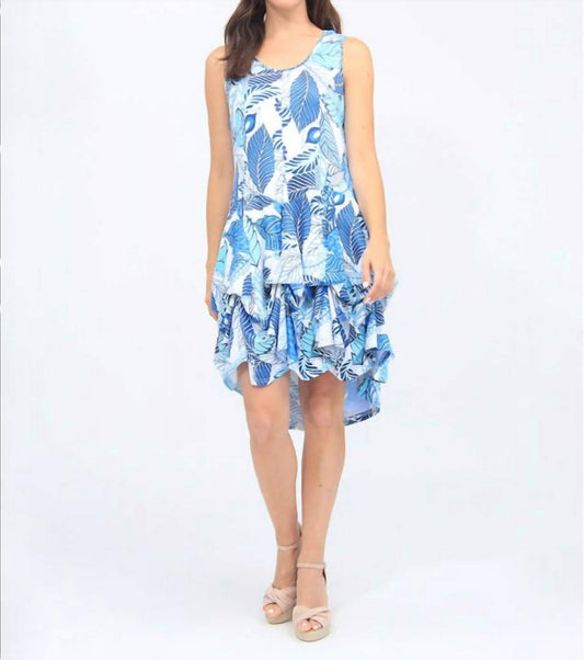Sleeveless Tropical Print Ruffle Dress