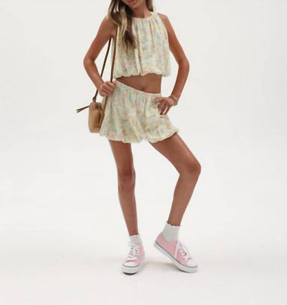 Print Gauze Grecian Bubble Top