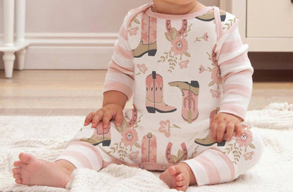 Baby Girl Cowgirl Boots Long Sleeve Romper