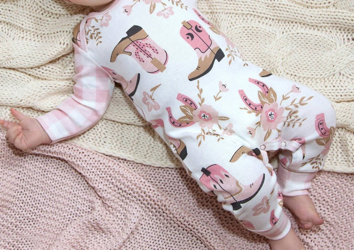 Baby Girl Cowgirl Boots Long Sleeve Romper