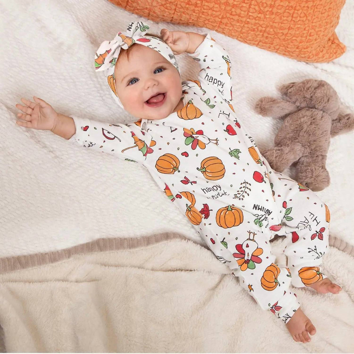 Baby Girl Or Boy Happy Harvest Long Sleeve Romper