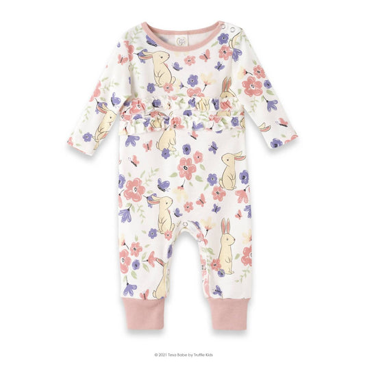 "Bunny Garden" Ruffle Romper for Newborns and Baby Girls