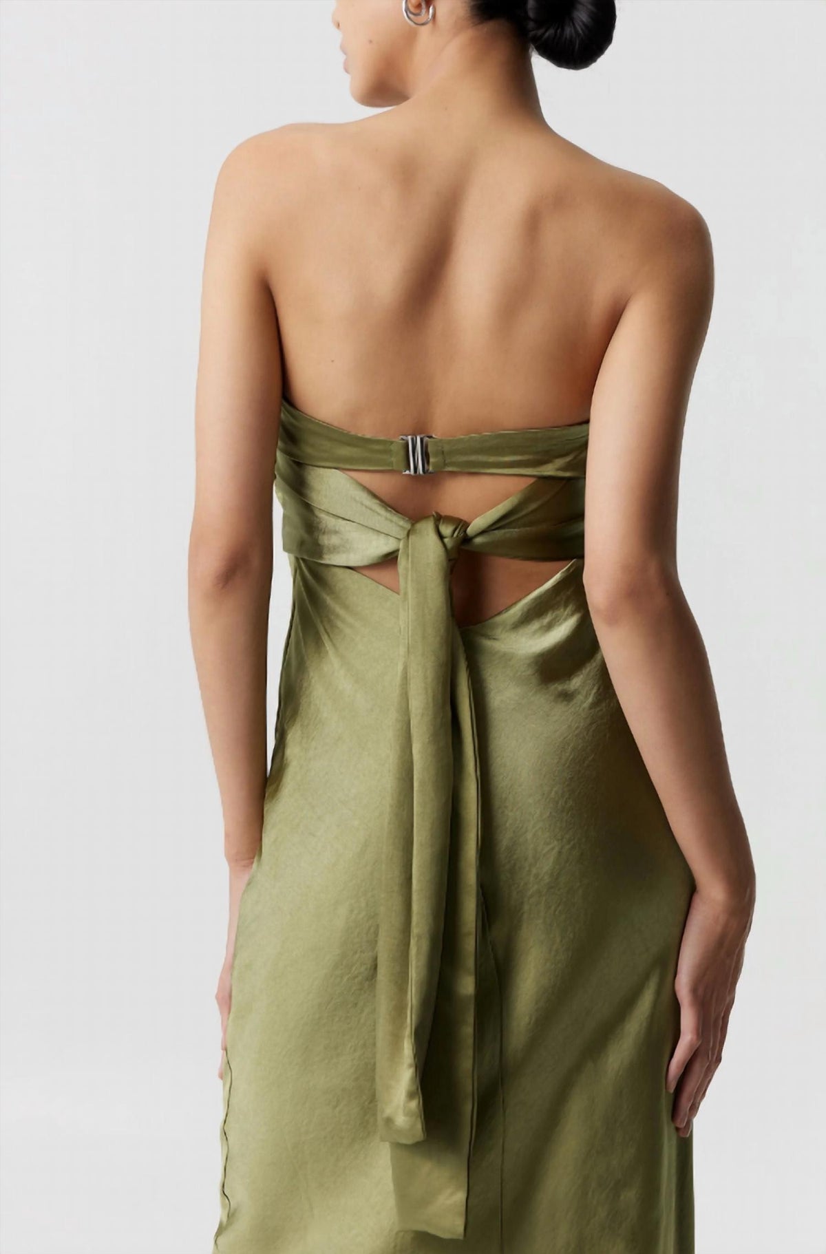 Satin Tie Back Strapless Maxi Dress