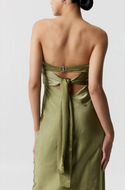 Satin Tie Back Strapless Maxi Dress