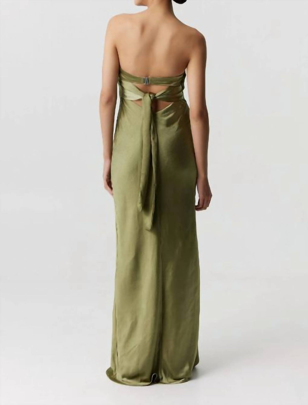 Satin Tie Back Strapless Maxi Dress