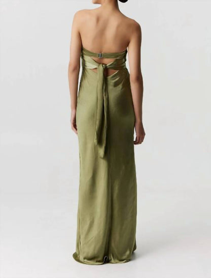 Satin Tie Back Strapless Maxi Dress