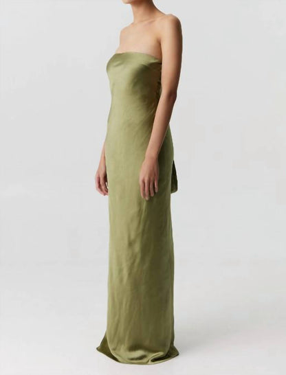 Satin Tie Back Strapless Maxi Dress
