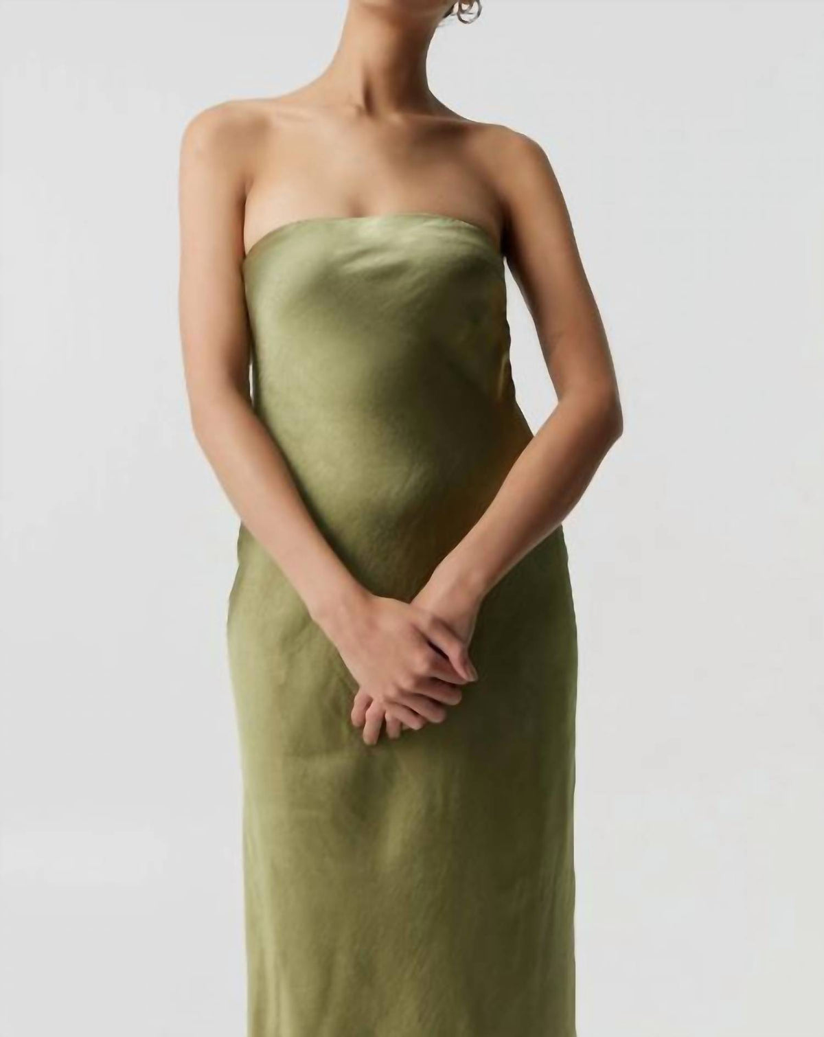 Satin Tie Back Strapless Maxi Dress