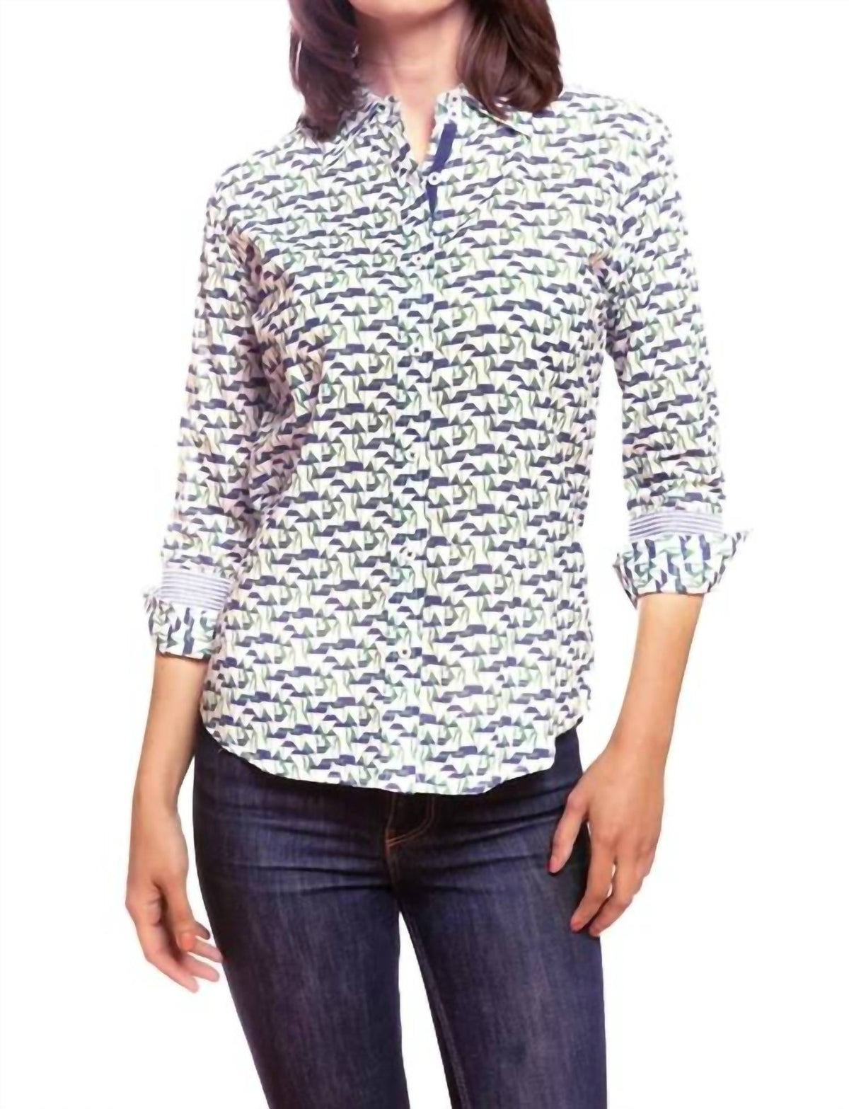 3/4 Sleeve Boat Print Blouse