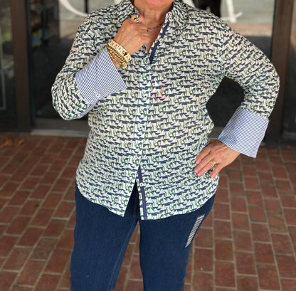 3/4 Sleeve Boat Print Blouse