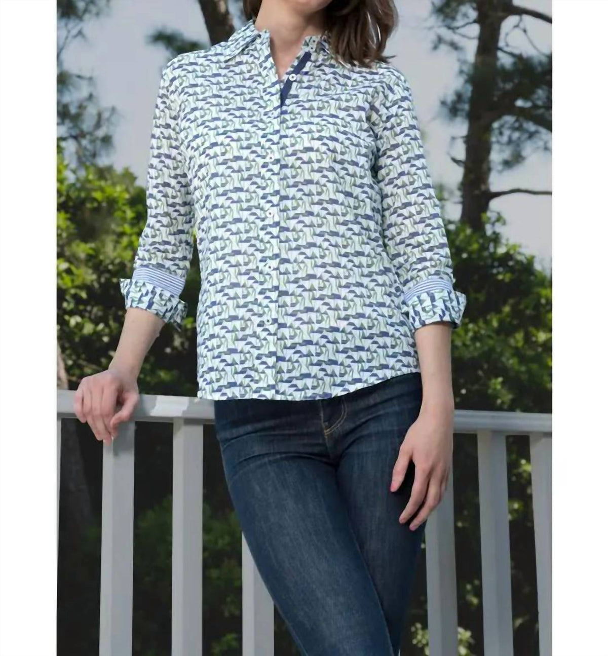 3/4 Sleeve Boat Print Blouse