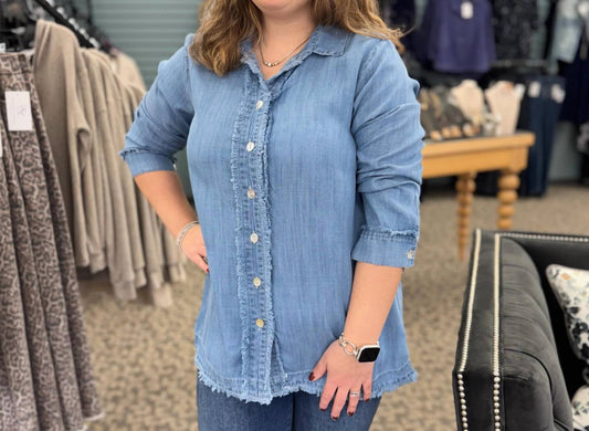 Fringe Trim Button Down Shirt