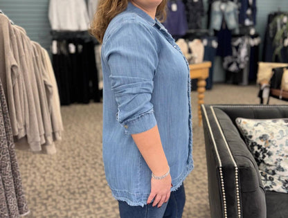 Fringe Trim Button Down Shirt