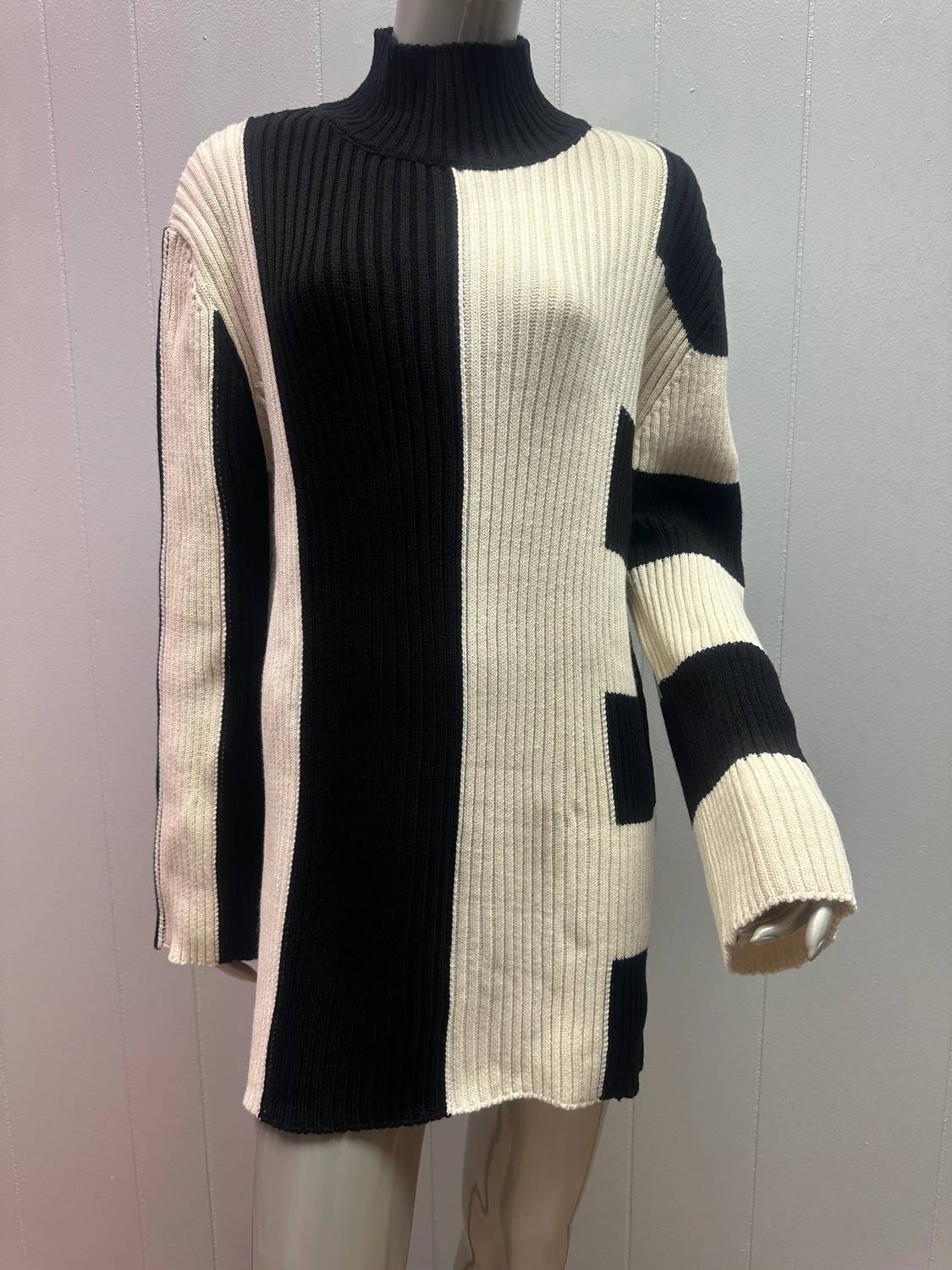Twiggy Mod Striped Oversized Sweater Dress