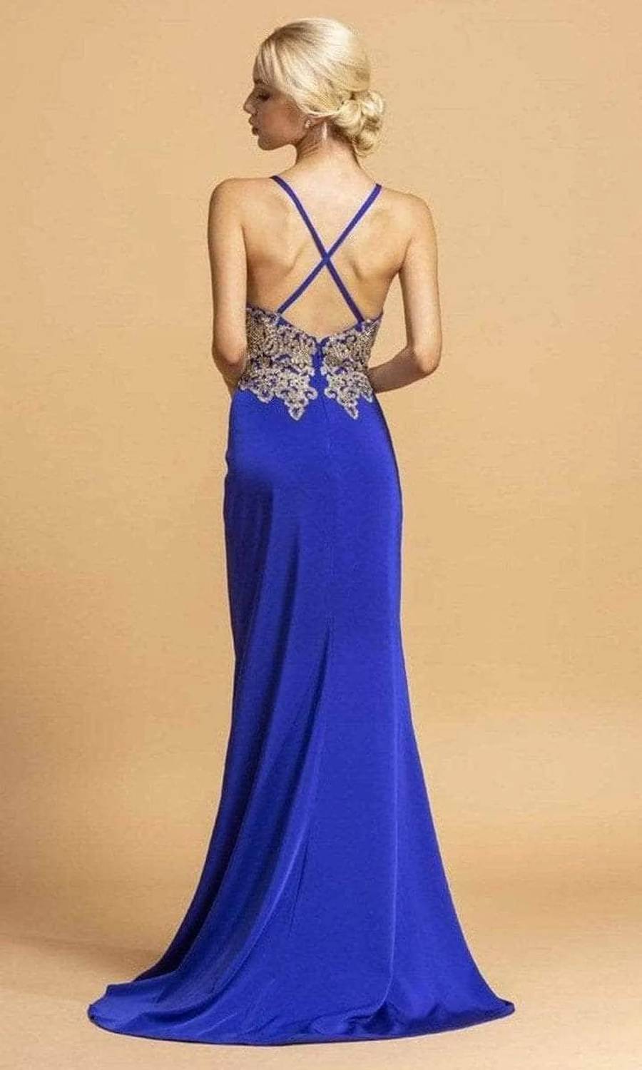 Beaded Appliqued Evening Maxi Dress