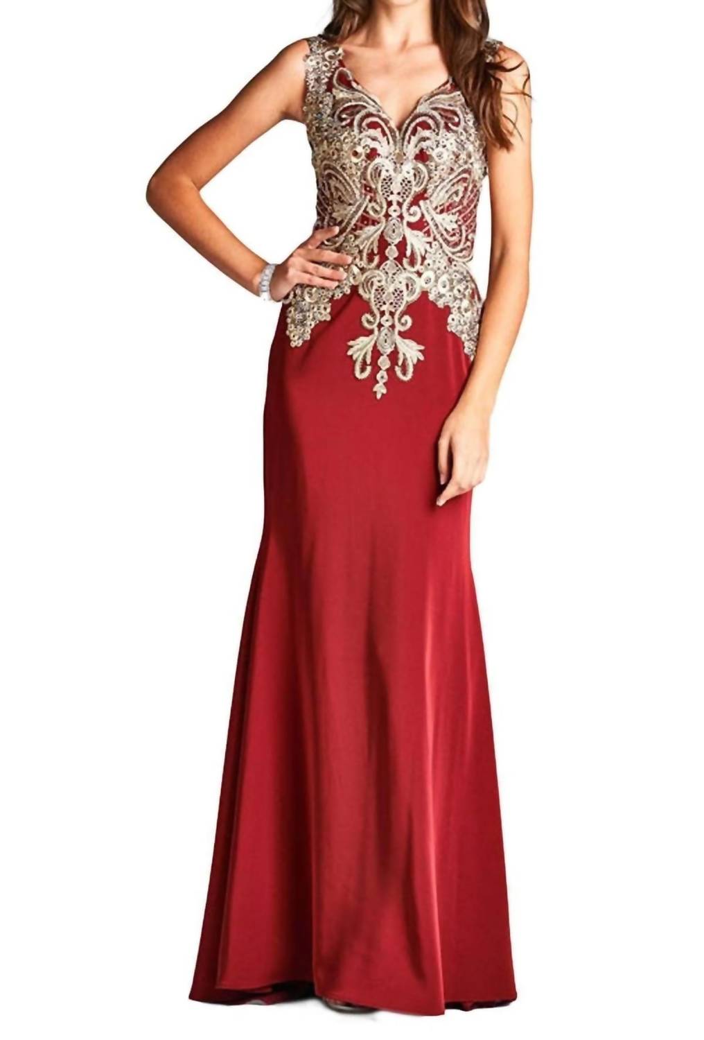 Embroidered Sheath Evening Maxi Dress