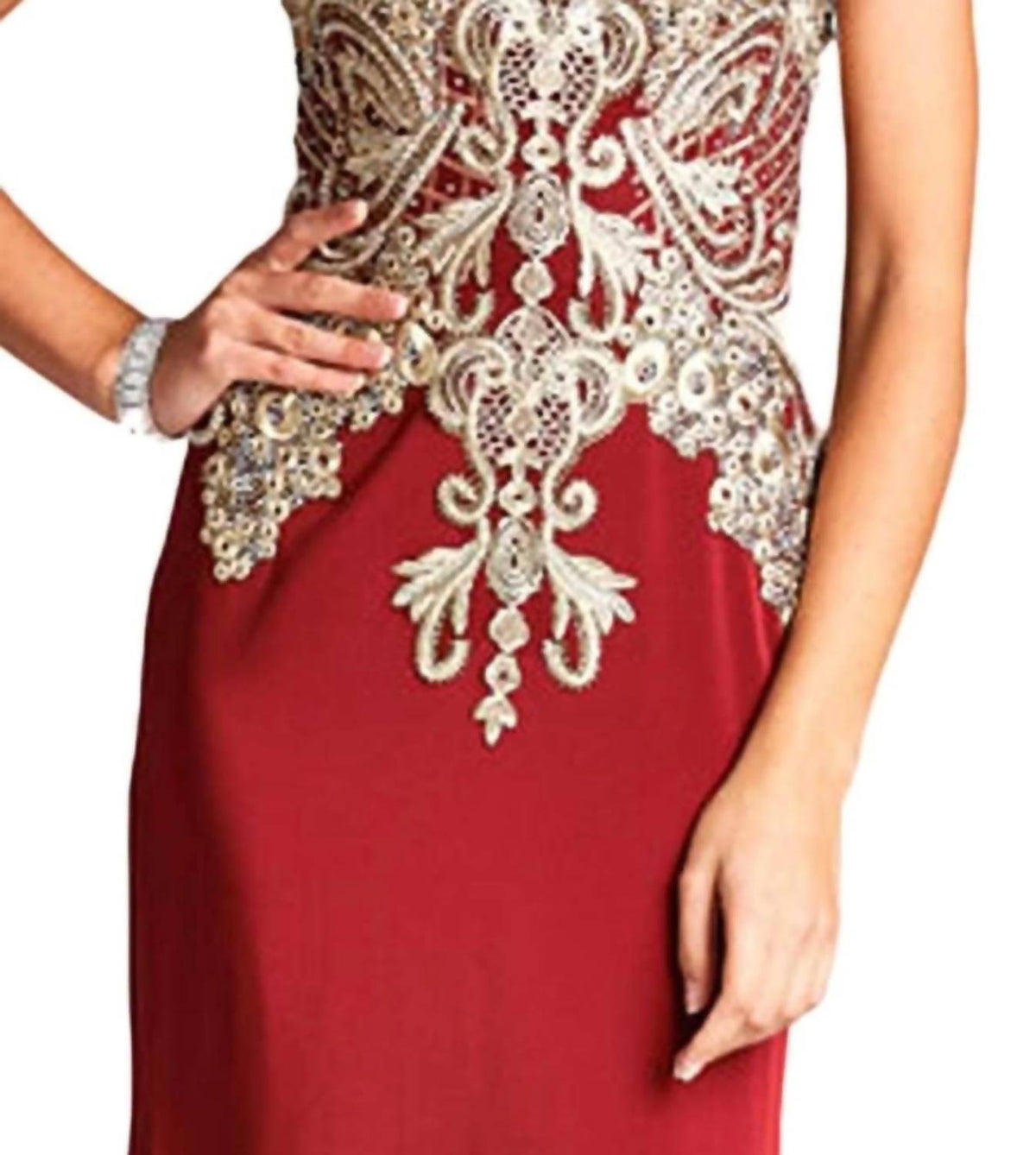 Embroidered Sheath Evening Maxi Dress