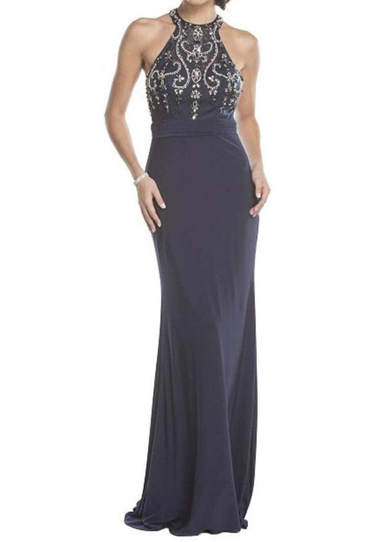 High Halter Fitted Prom Gown