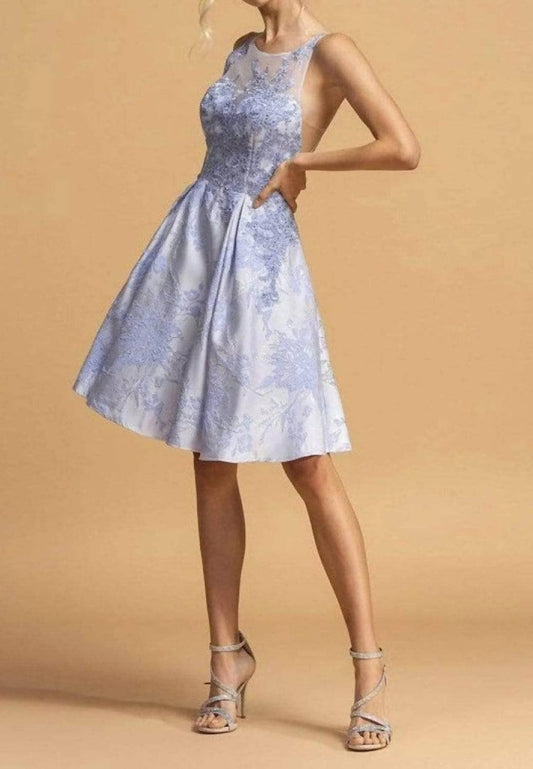 Illusion Jewel Applique Dress