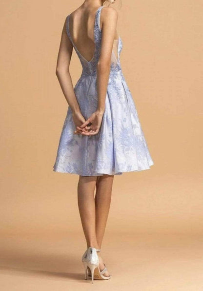 Illusion Jewel Applique Dress