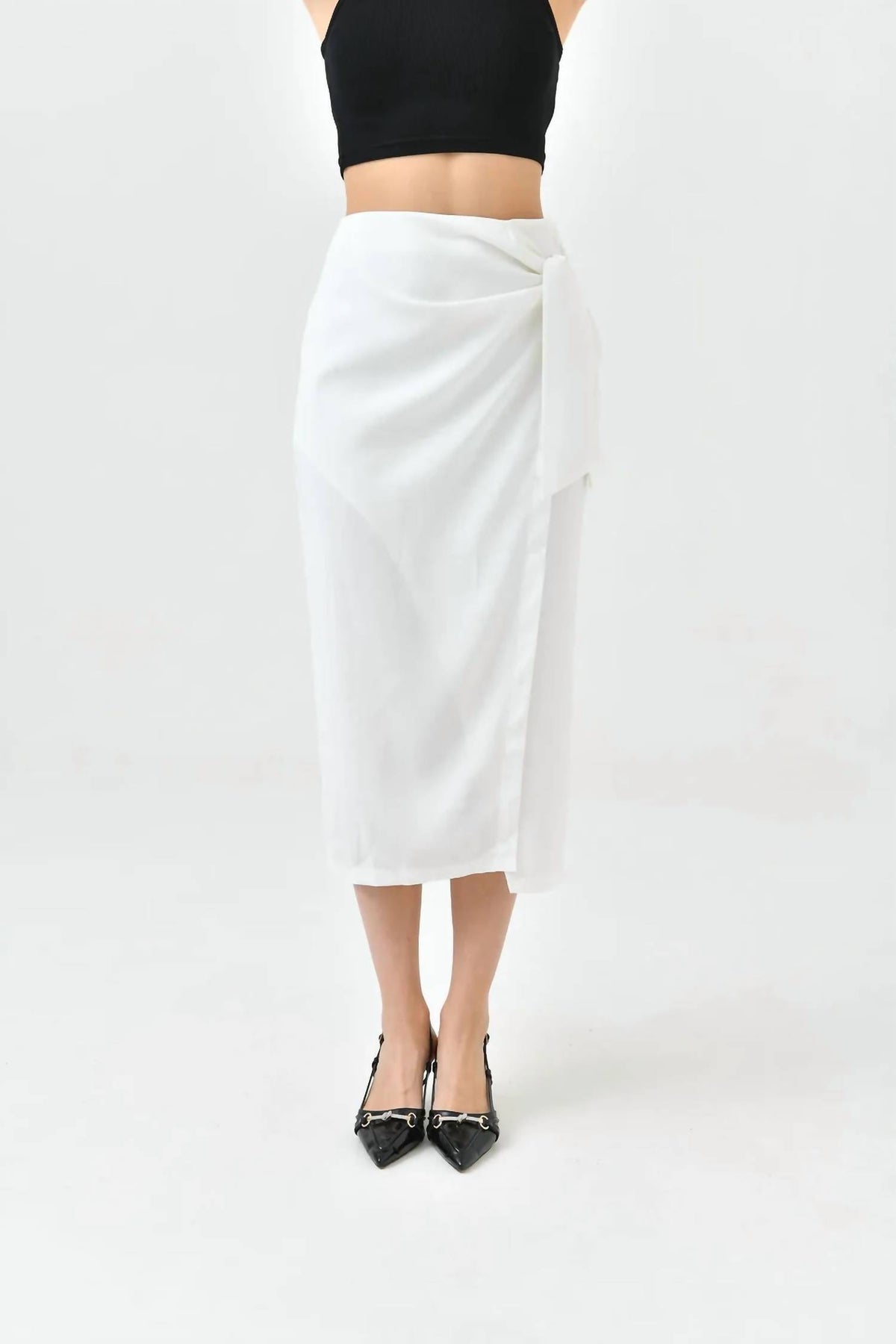 Tie Front Slit Midi Skirt
