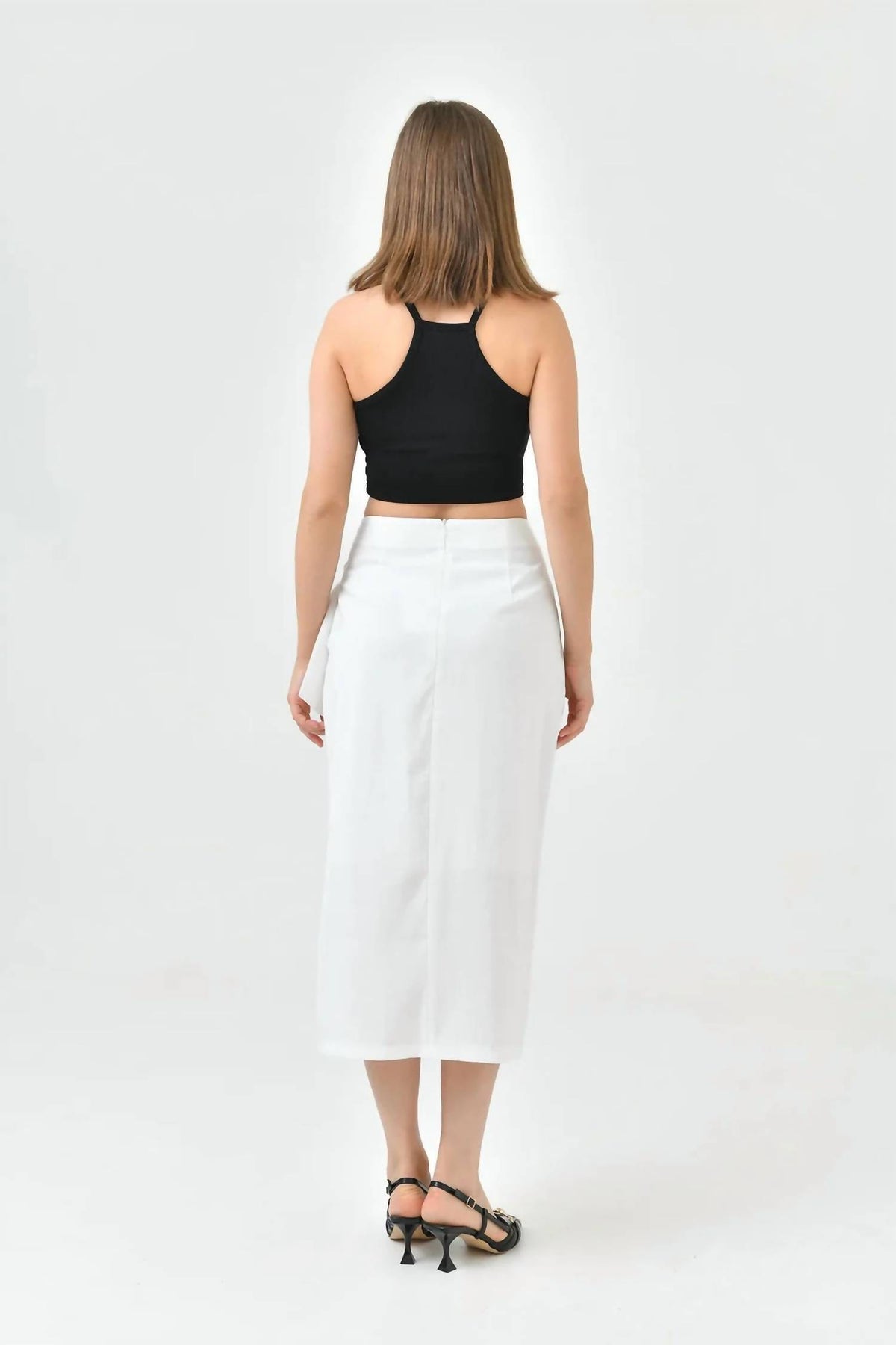 Tie Front Slit Midi Skirt