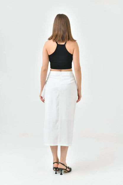 Tie Front Slit Midi Skirt