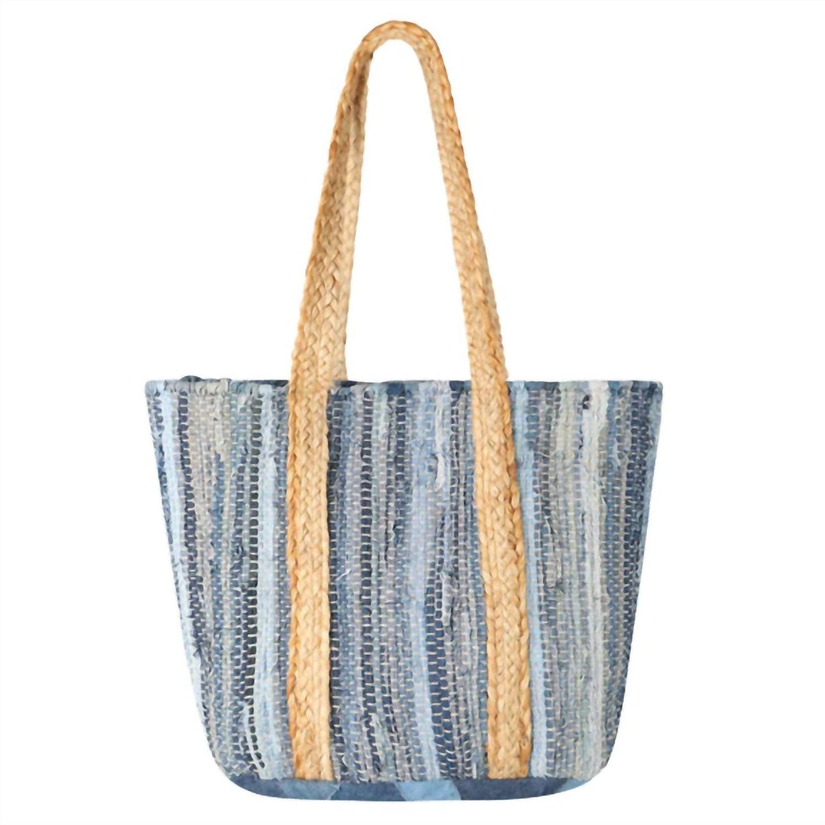 Women's Denim Jute Handle Tote Bag