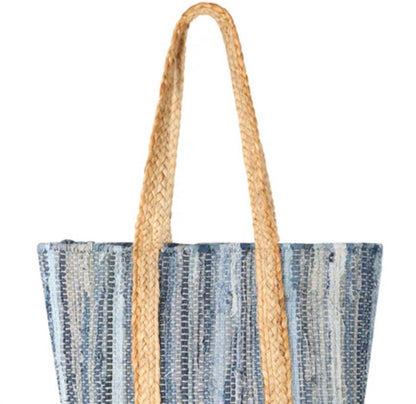 Women's Denim Jute Handle Tote Bag