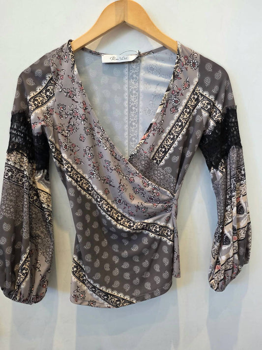 Women's Mixed Print Wrap Top