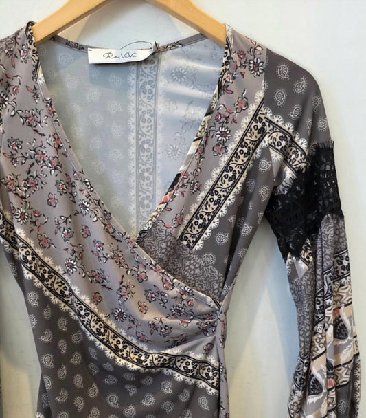 Women's Mixed Print Wrap Top