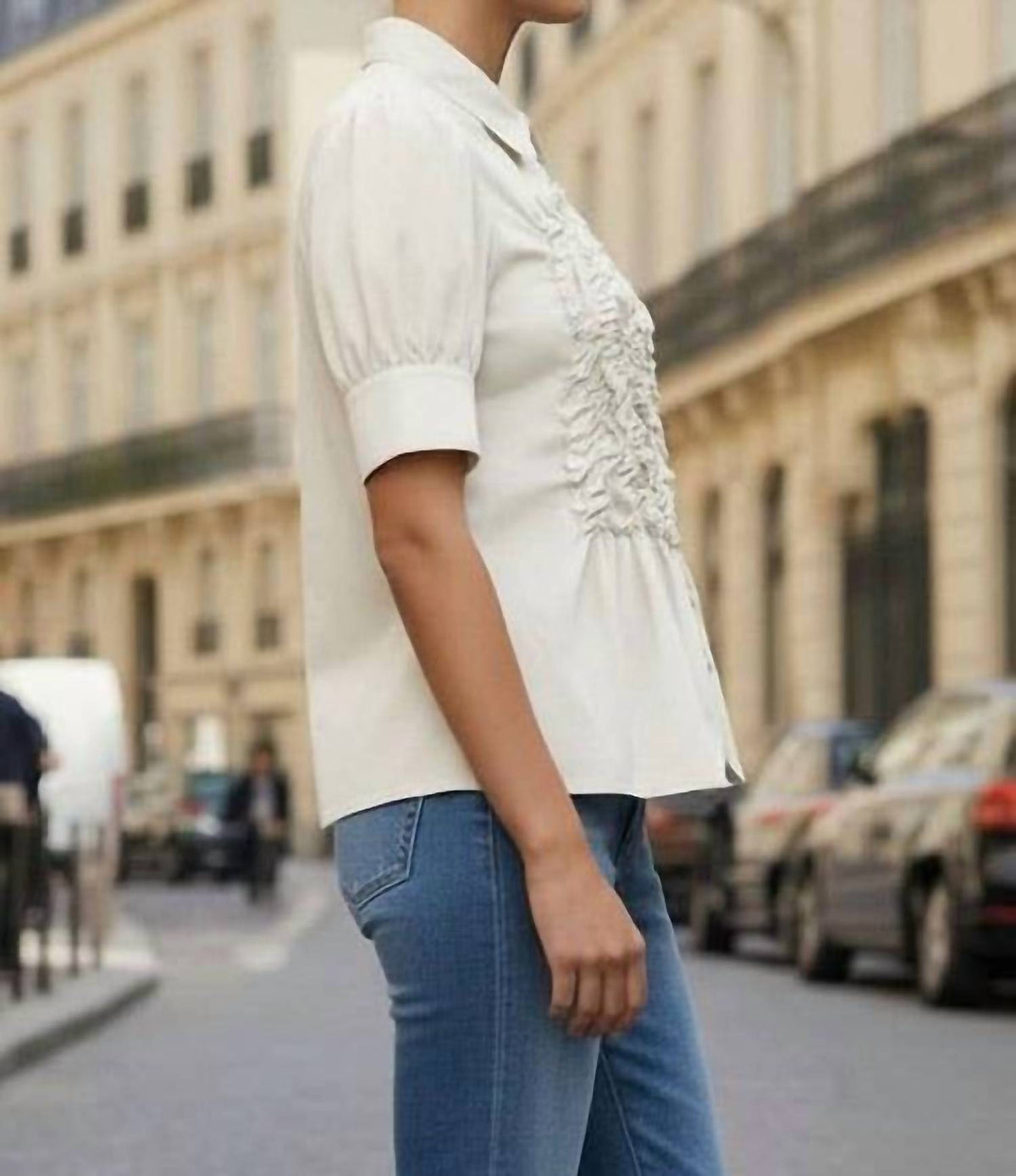 Women's Ruched Front Button-up Blouse