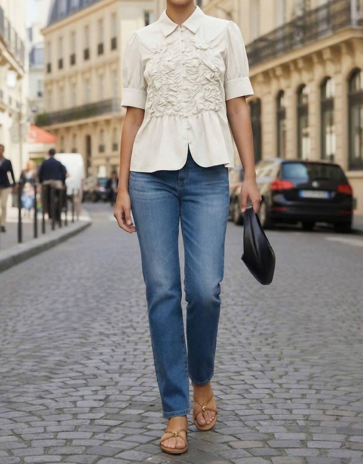 Women's Ruched Front Button-up Blouse