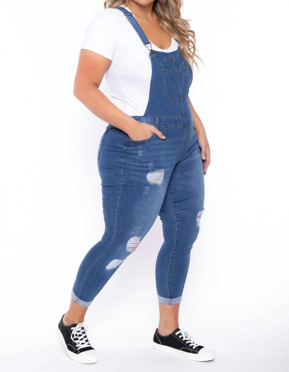 Distressed Skinny Overall