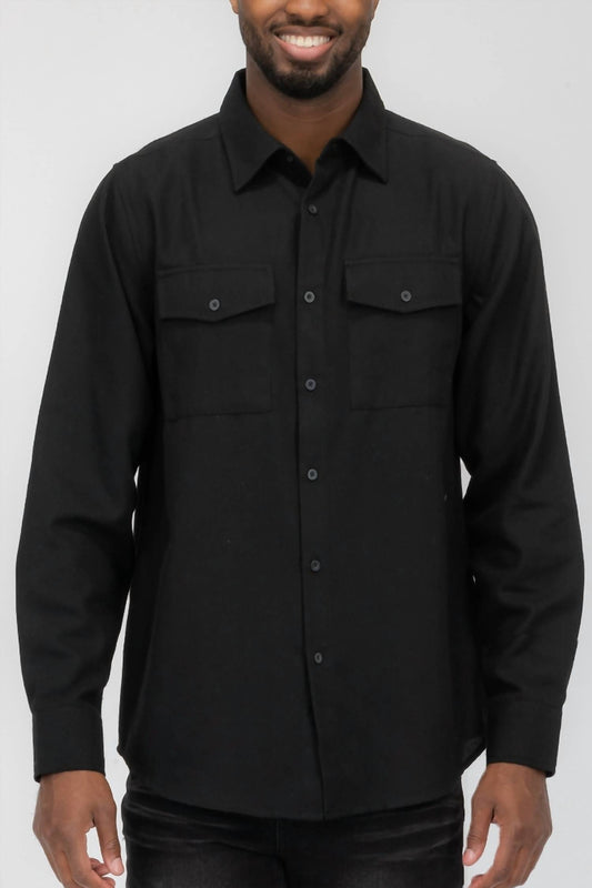 Long Sleeve Solid Flannel Button Down Shirt