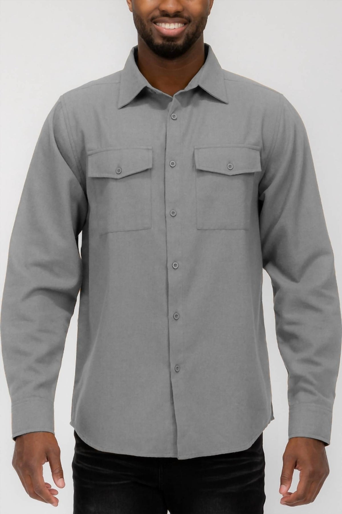 Long Sleeve Solid Flannel Button Down Shirt