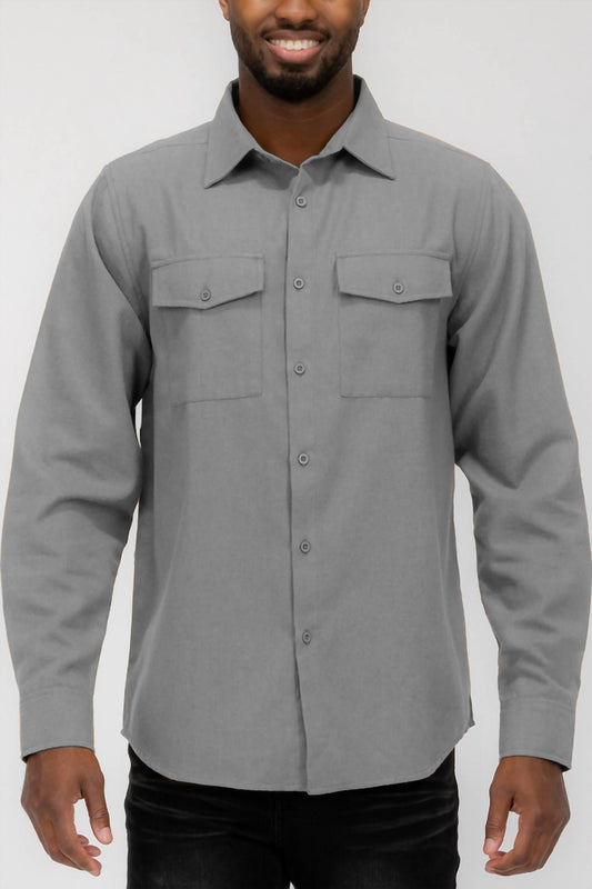 Long Sleeve Solid Flannel Button Down Shirt