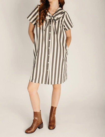 Striped Sailor Collar Denim Dress
