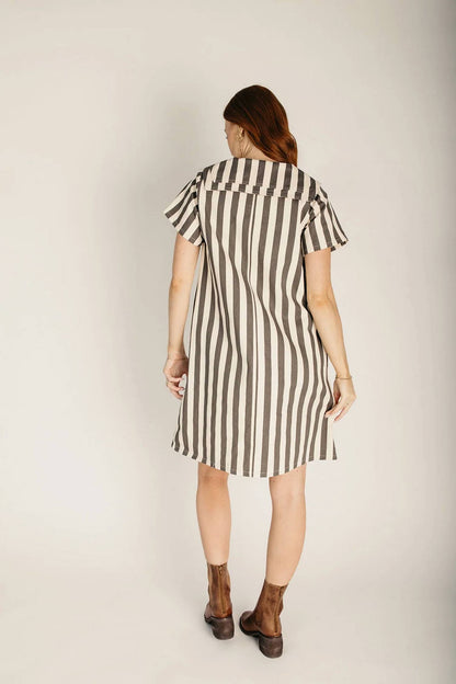 Striped Sailor Collar Denim Dress
