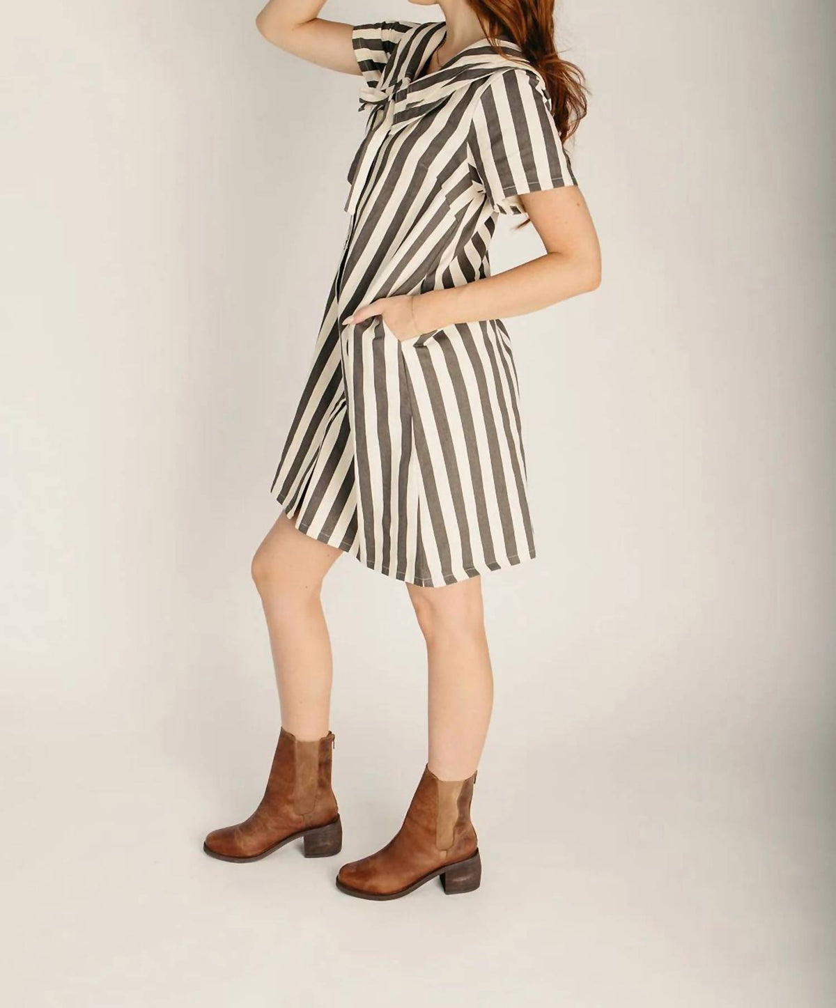 Striped Sailor Collar Denim Dress
