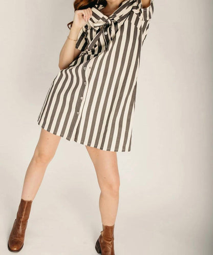 Striped Sailor Collar Denim Dress