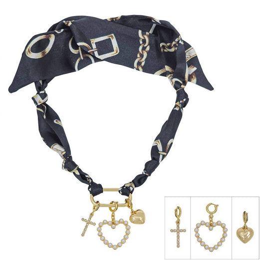 Women's Heart Charm Accent Scarf Necklace