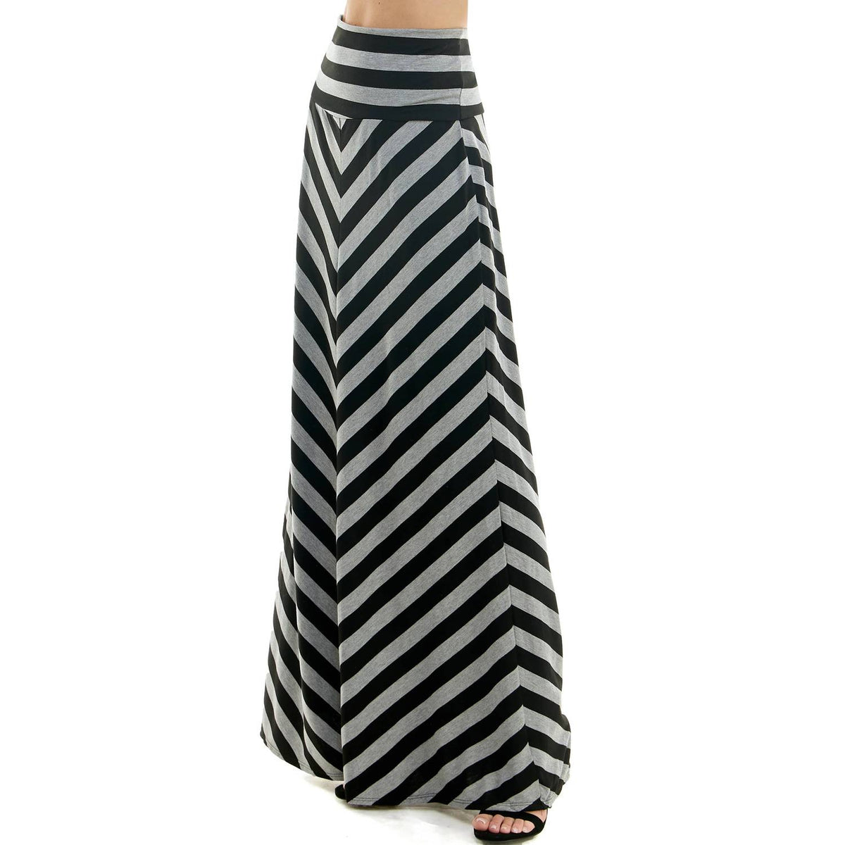 Stretchy High Waisted Chevron Pattern Maxi Skirt