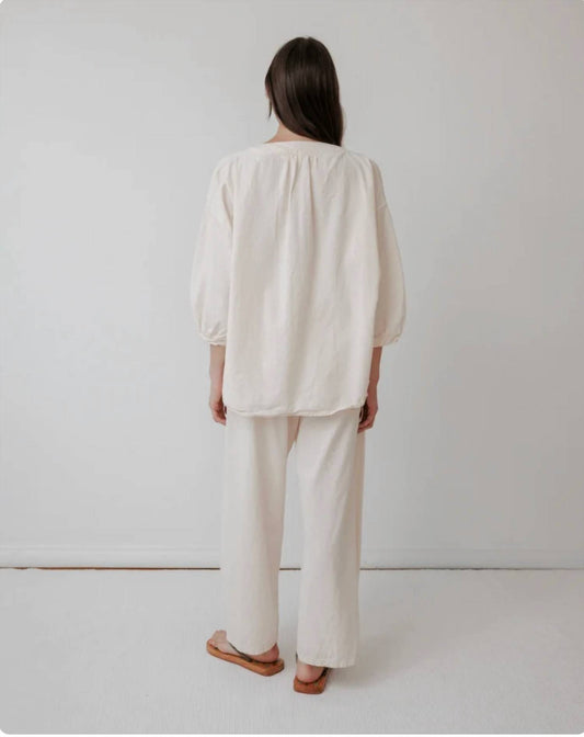 wol hide Women's Woven Popover Gentle V-neck Top in Natural - view 2