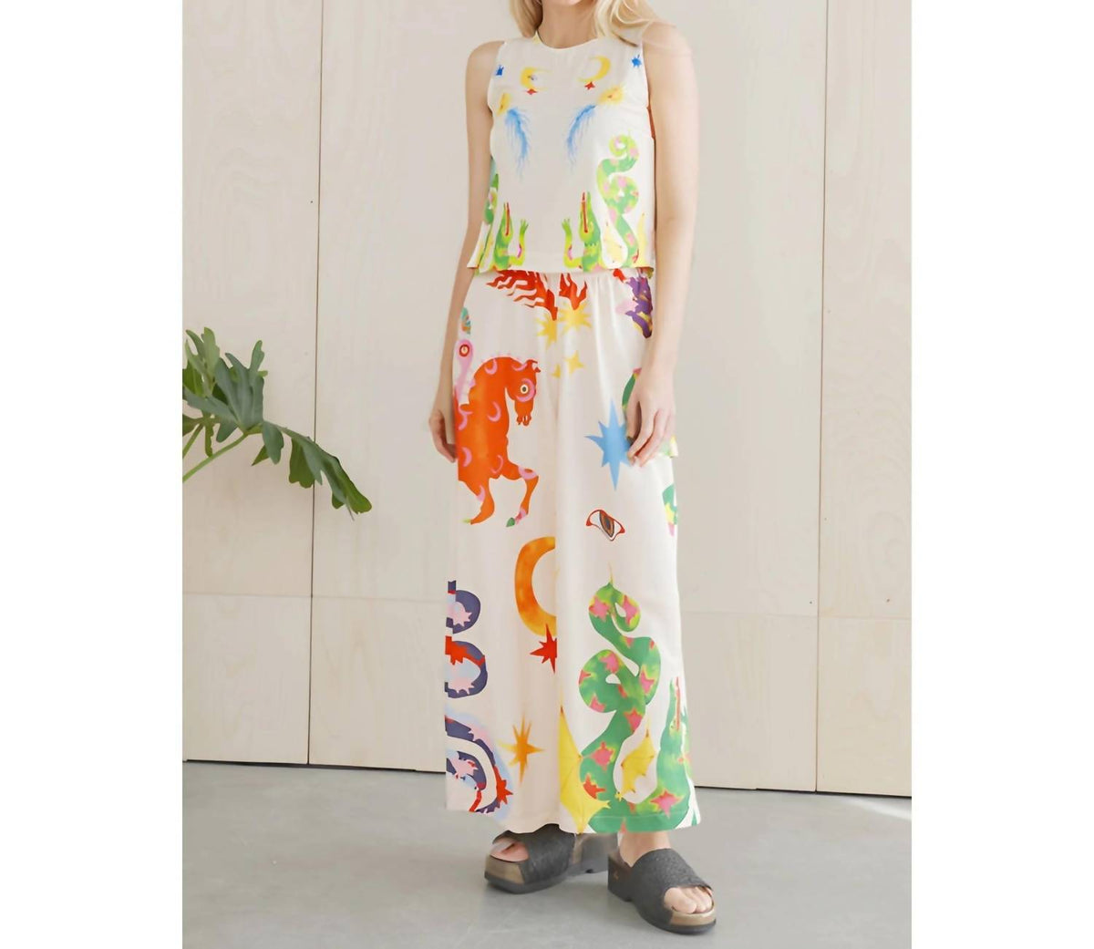 Artsy Print Tank And Wide Leg Pants Set