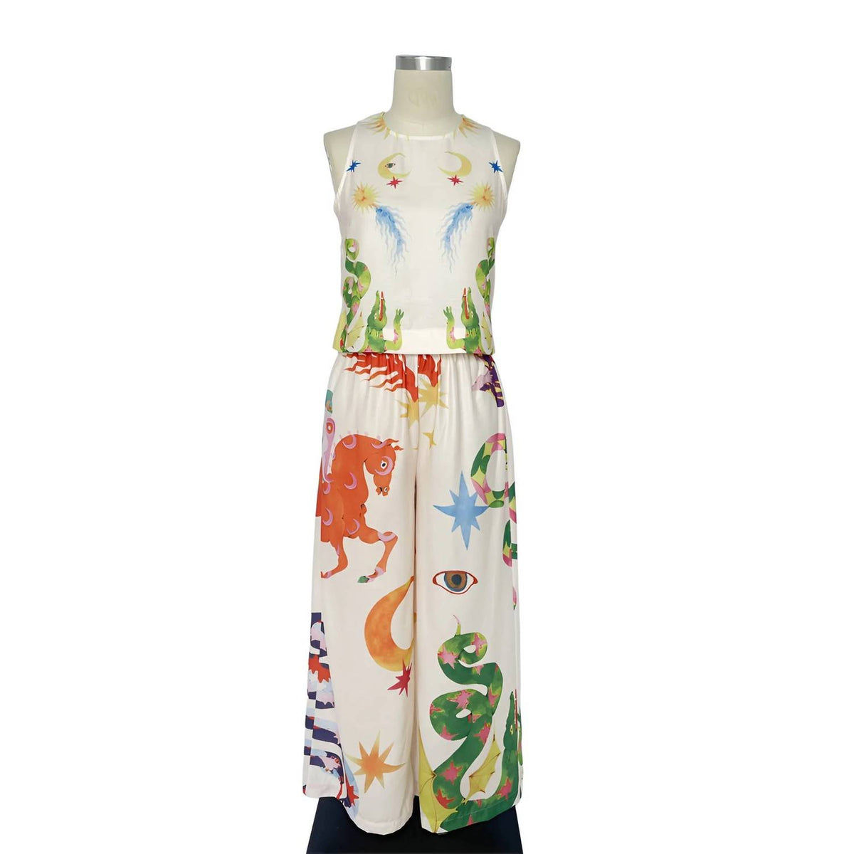 Artsy Print Tank And Wide Leg Pants Set