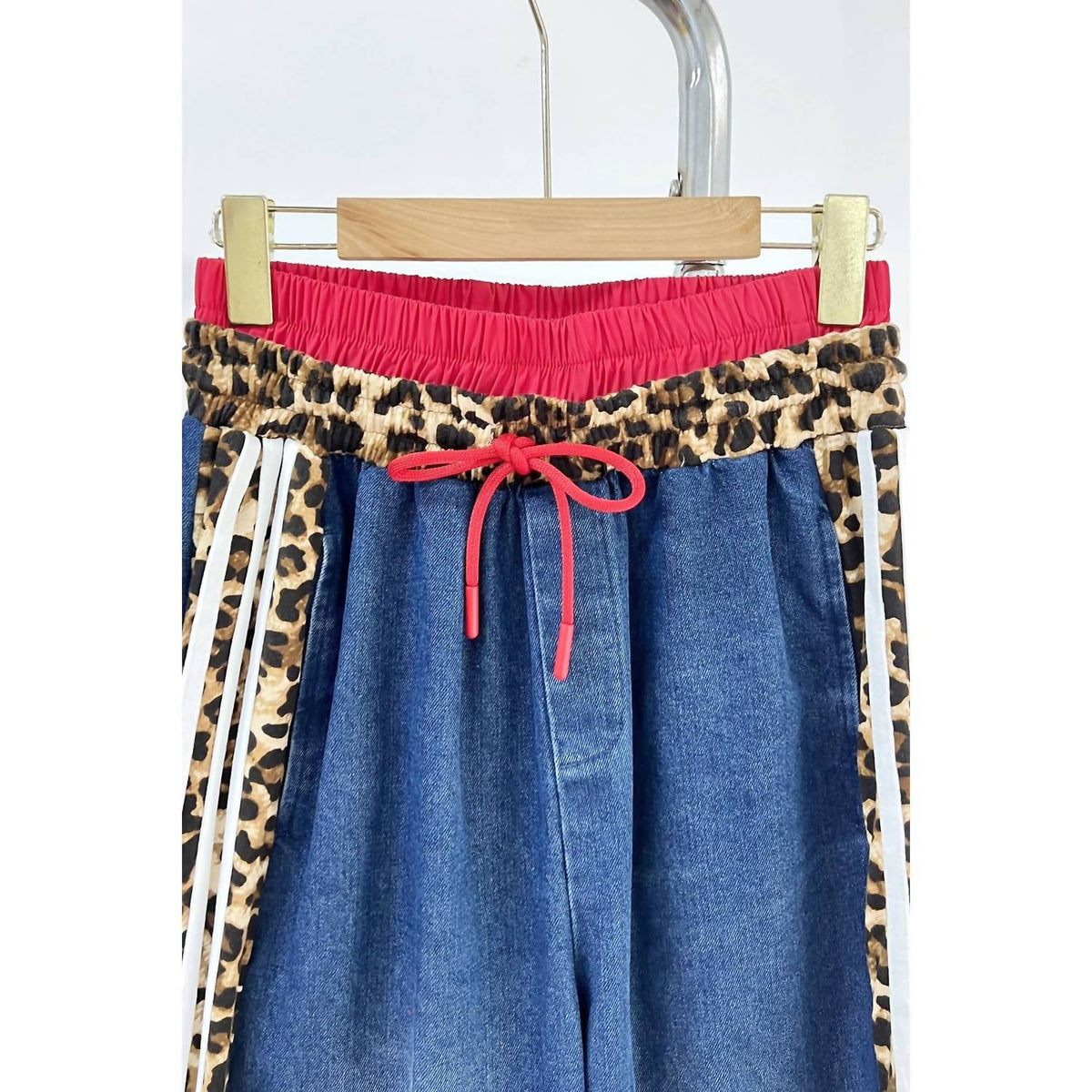 Women's Leopard Trim Contrast Wide Leg Pants