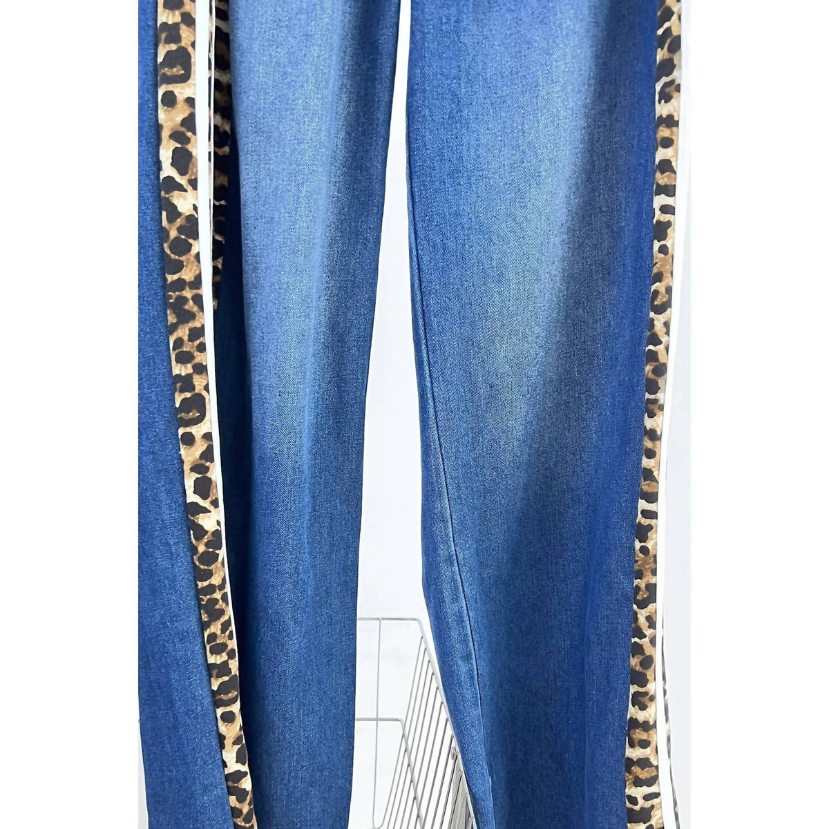 Women's Leopard Trim Contrast Wide Leg Pants