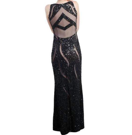 Sequined Illusion Panel Gown