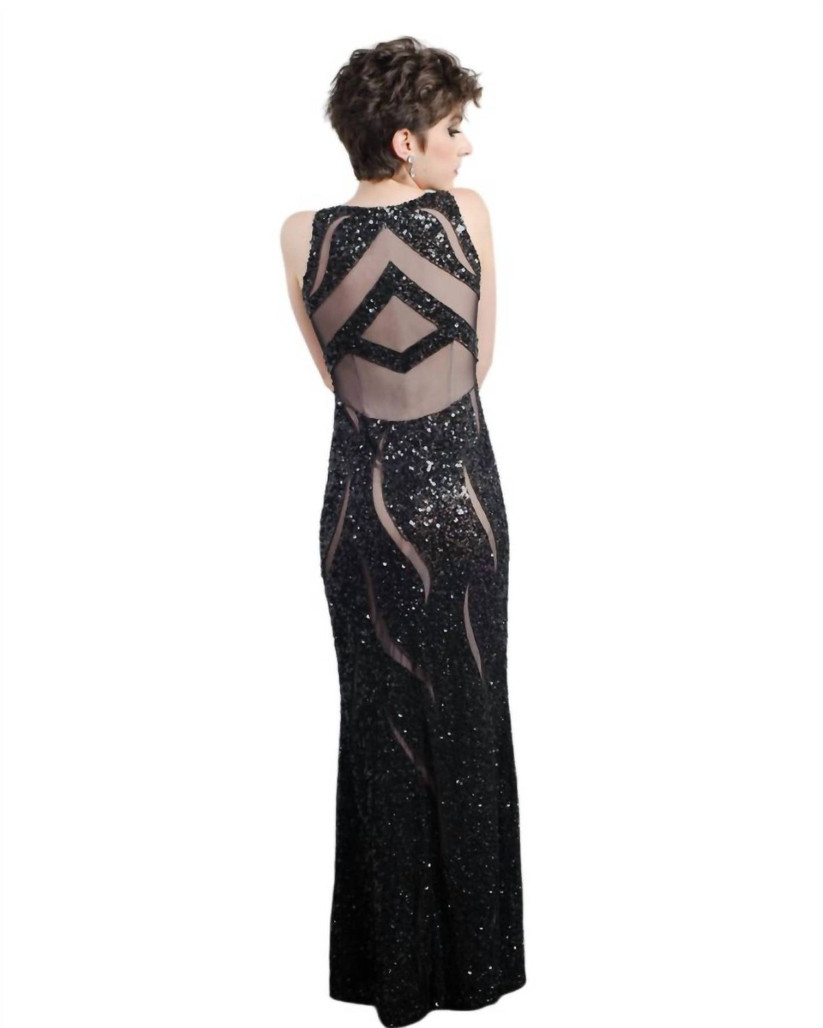 Sequined Illusion Panel Gown